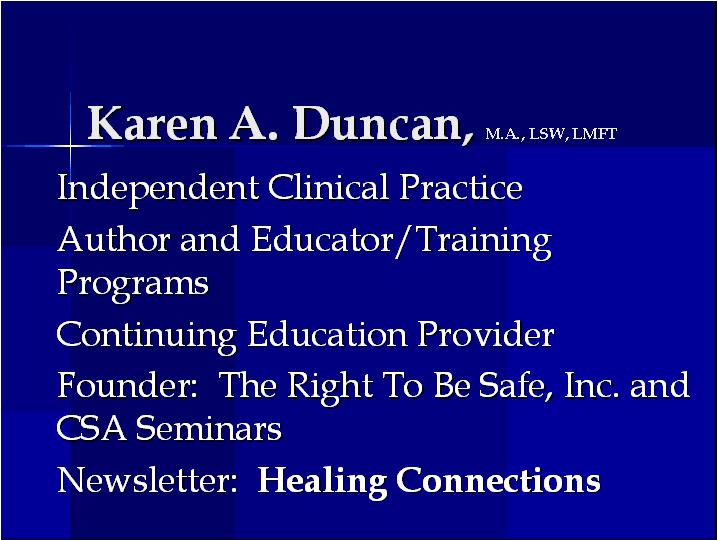 Karen A. Duncan Juvenile Sex Offenders CEUs